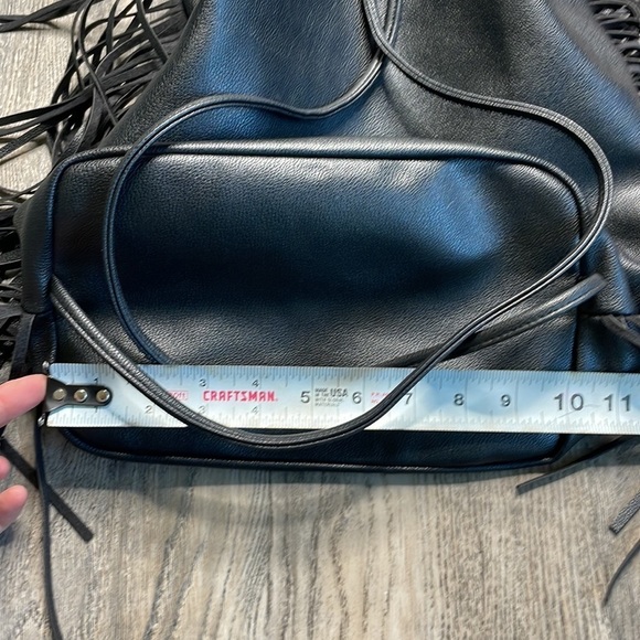 Victoria’s Secret Black Vegan Leather Fringe Drawstring Backpack - Picture 8 of 9